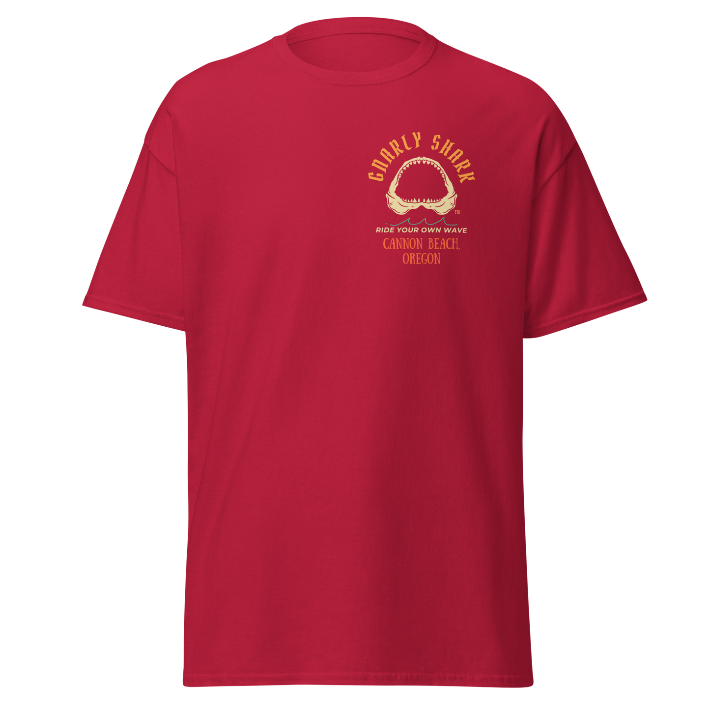 Gnarly Shark Cannon Beach Oregon T-Shirt - Front / Back - Gildan classic 5000