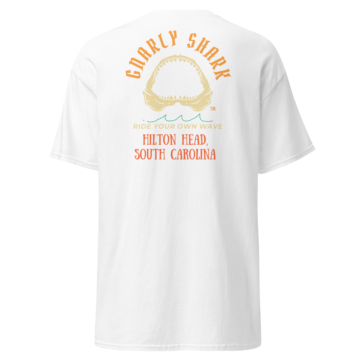 Gnarly Shark Hilton Head South Carolina T-Shirt - Front / Back - Gildan classic 5000