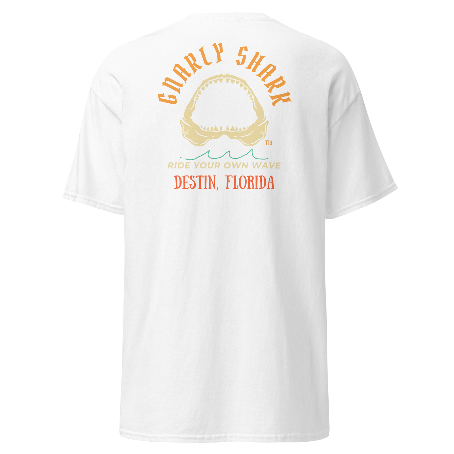 Gnarly Shark Destin Florida T-Shirt - Front / Back - Gildan classic 5000