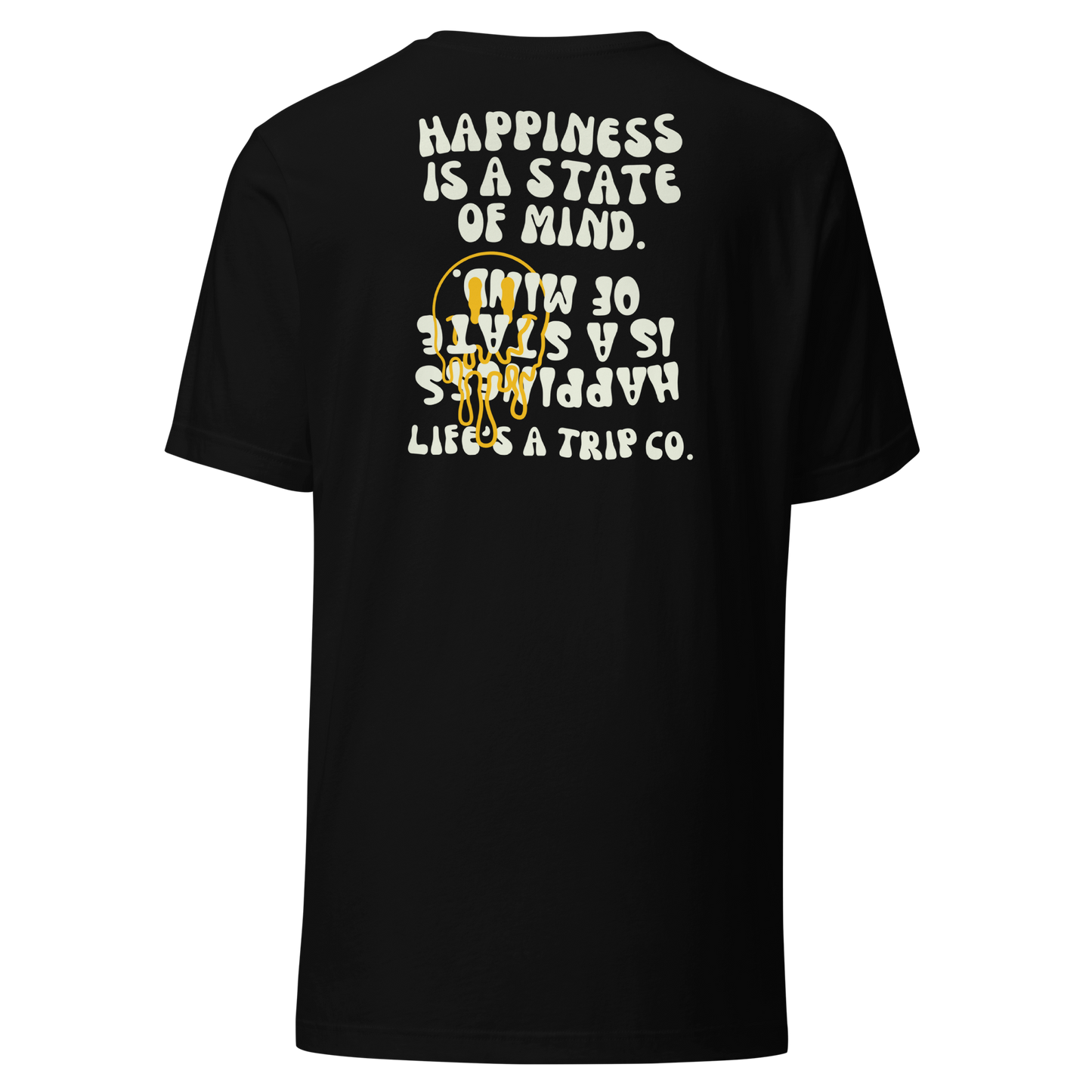 Life's a Trip Co.™ Happiness is a State of Mind | T-Shirt | Bella + Canvas 3001 front/back