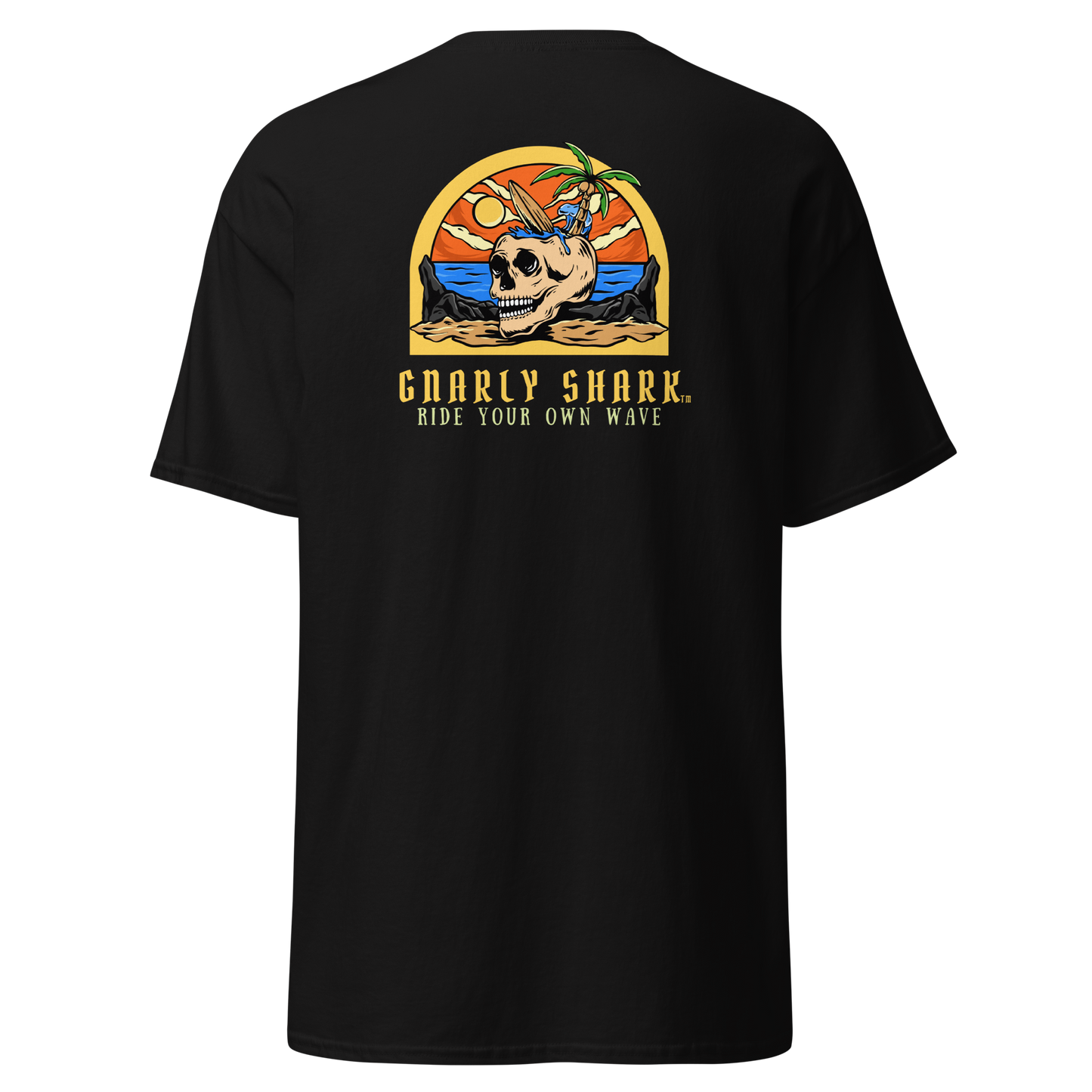 Gnarly Shark T-Shirt - Front / Back - Gildan classic 5000