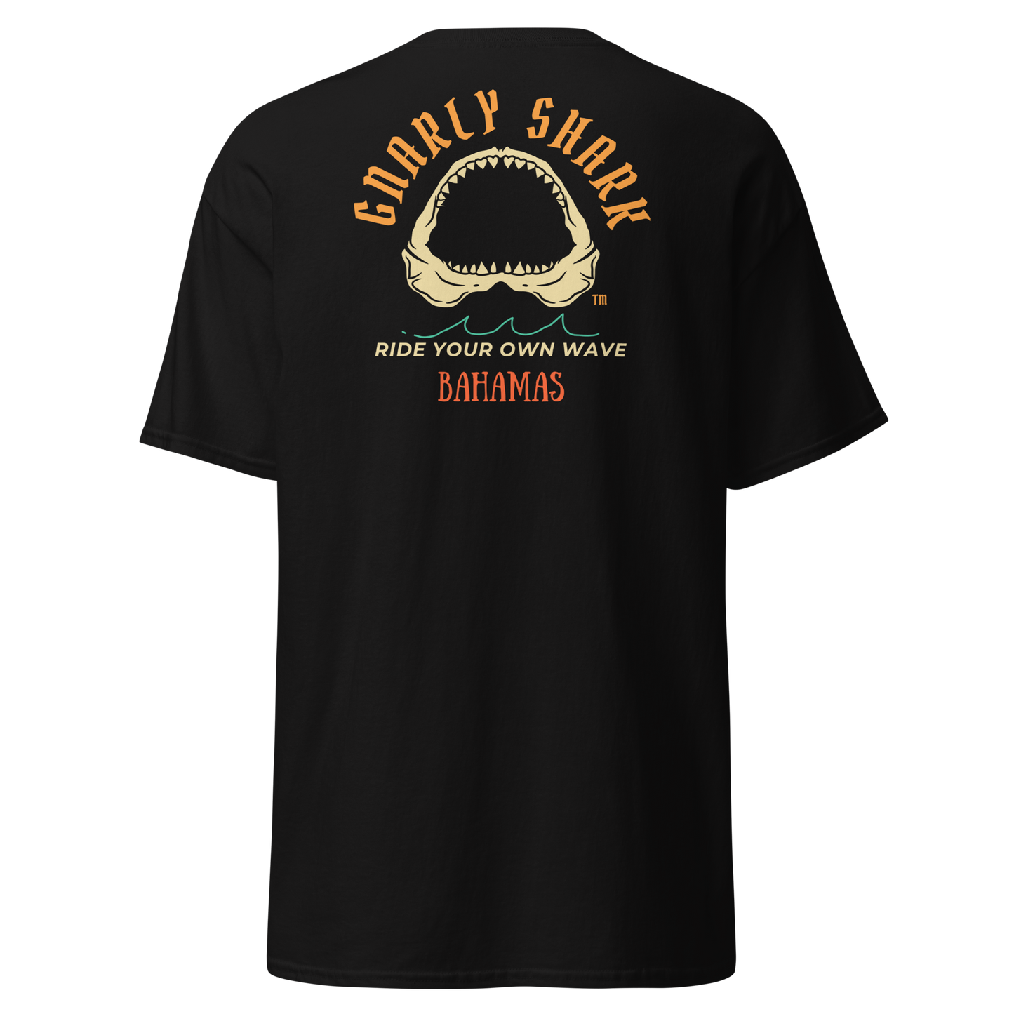 Gnarly Shark T-Shirt - Bahamas Front / Back - Gildan classic 5000