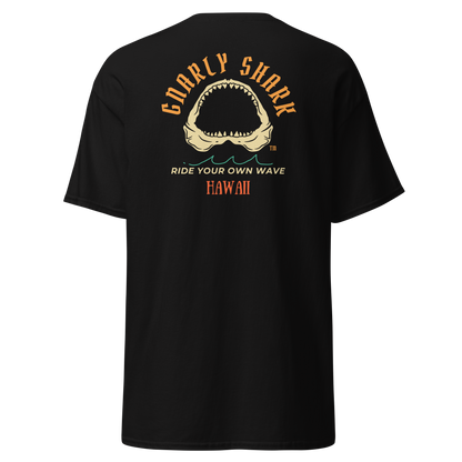 Gnarly Shark Hawaii T-Shirt - Front / Back - Gildan classic 5000