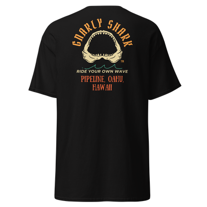 Gnarly Shark Pipeline Oahu Hawaii T-Shirt - Front / Back - Gildan classic 5000