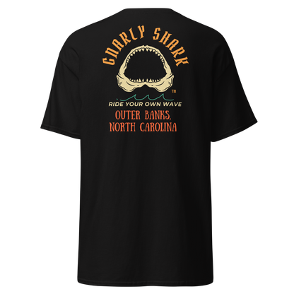 Gnarly Shark Outer Banks North Carolina T-Shirt - Front / Back - Gildan classic 5000