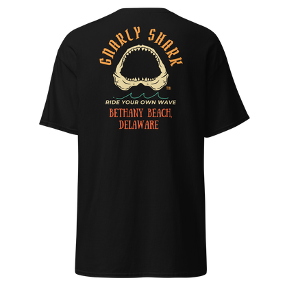 Gnarly Shark Bethany Beach Delaware T-Shirt - Front / Back - Gildan classic 5000