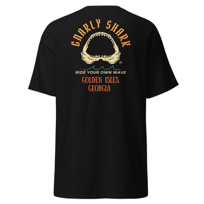 Gnarly Shark Golden Isles Georgia T-Shirt - Front / Back - Gildan classic 5000