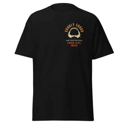 Gnarly Shark Cannon Beach Oregon T-Shirt - Front / Back - Gildan classic 5000