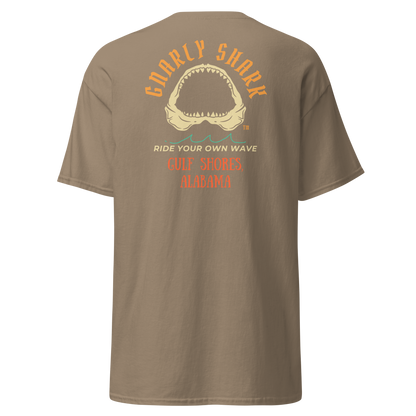 Gnarly Shark Gulf Shores Alabama T- shirt - Front / Back - Gildan classic 5000