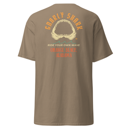 Gnarly Shark Orange Beach Alabama T-Shirt - Front / Back - Gildan classic 5000