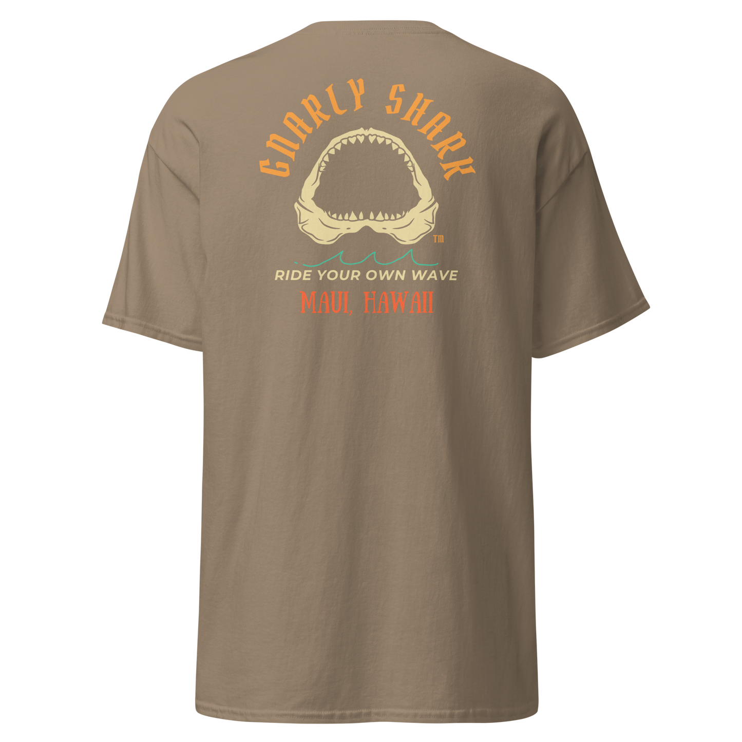 Gnarly Shark Maui Hawaii T-Shirt - Front / Back - Gildan classic 5000