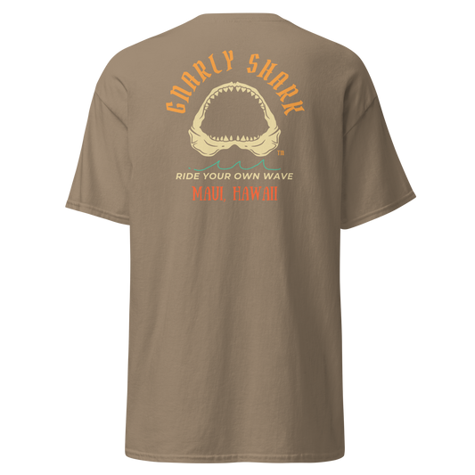 Gnarly Shark Maui Hawaii T-Shirt - Front / Back - Gildan classic 5000