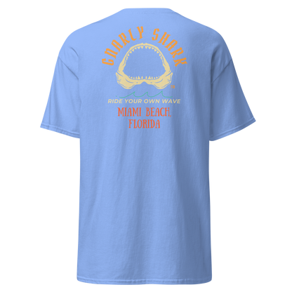 Gnarly Shark Miami Beach Florida T-Shirt - Front / Back - Gildan classic 5000