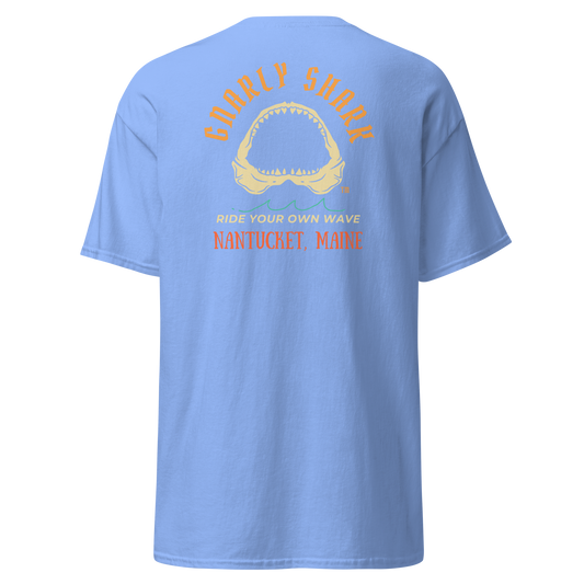 Gnarly Shark Nantucket Maine T-Shirt - Front / Back - Gildan classic 5000