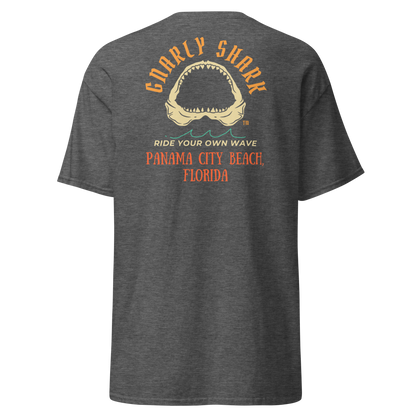 Gnarly Shark Panama City Beach Florida T-Shirt - Front / Back - Gildan classic 5000