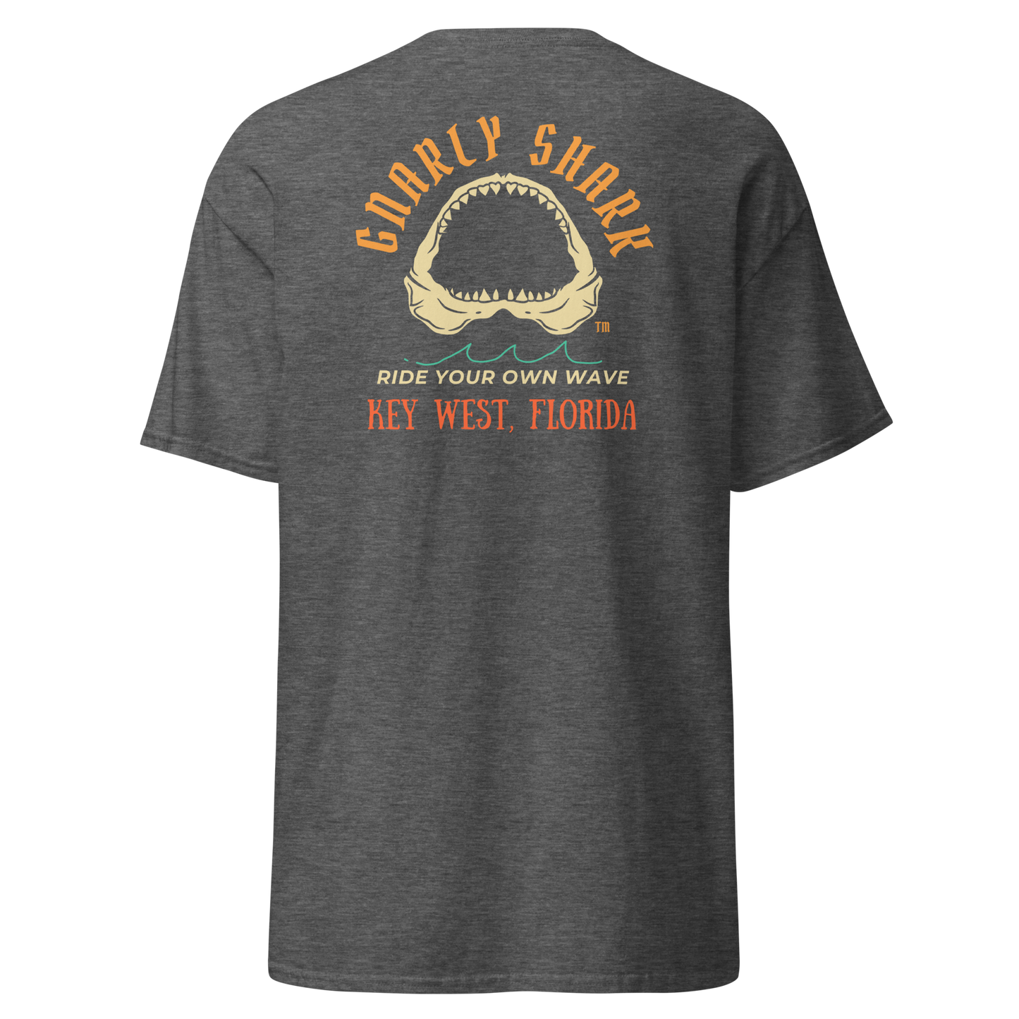 Gnarly Shark Key West Florida T-Shirt - Front / Back - Gildan classic 5000