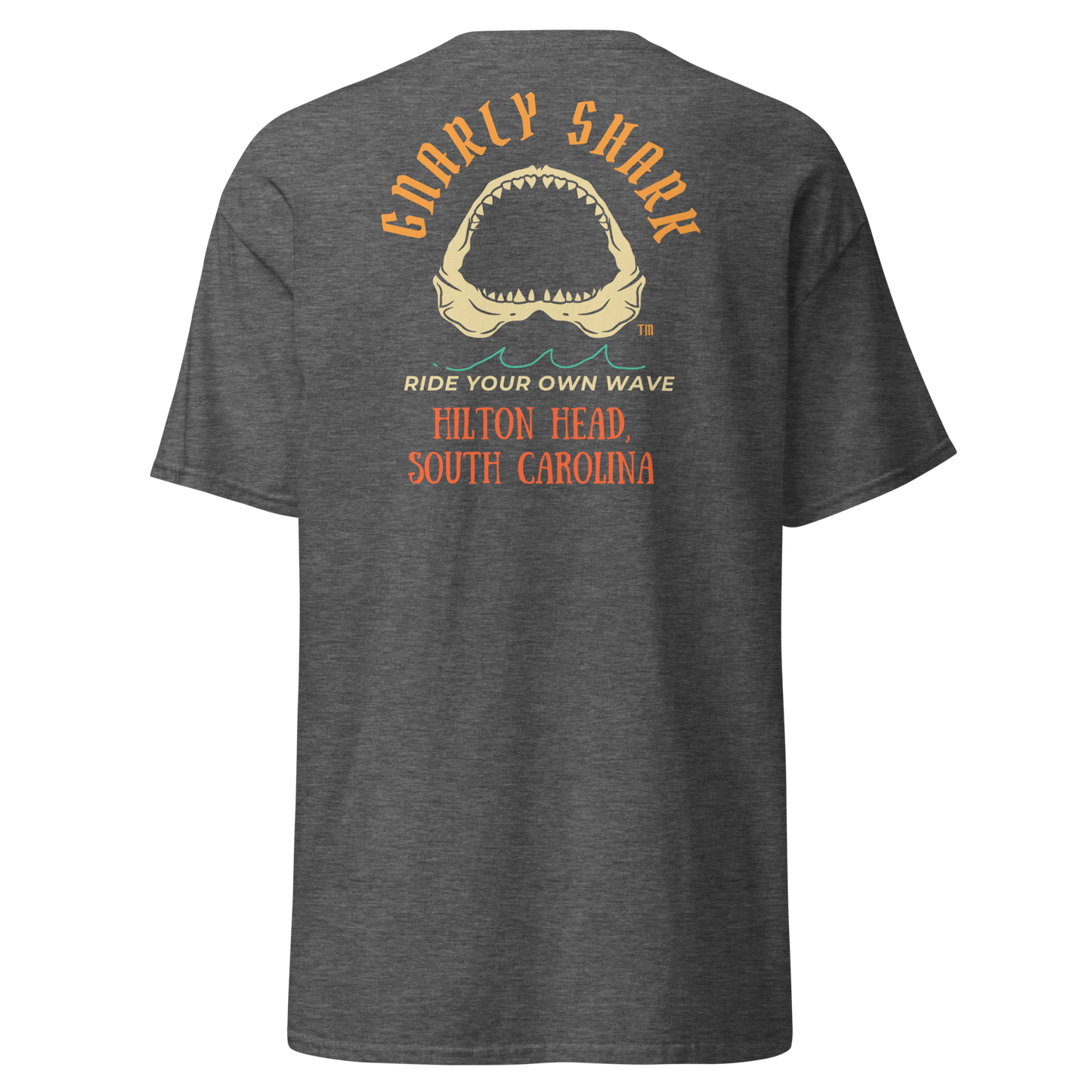 Gnarly Shark Hilton Head South Carolina T-Shirt - Front / Back - Gildan classic 5000