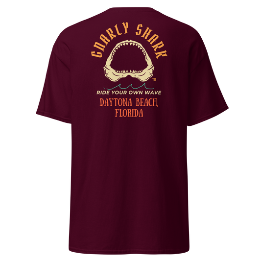 Gnarly Shark Daytona Beach Florida T-Shirt - Front / Back - Gildan classic 5000