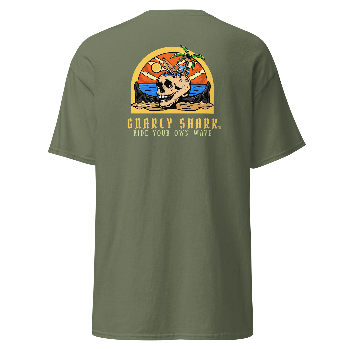 Gnarly Shark T-Shirt - Front / Back - Gildan classic 5000