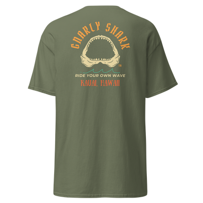 Gnarly Shark Kauai Hawaii T-Shirt - Front / Back - Gildan classic 5000