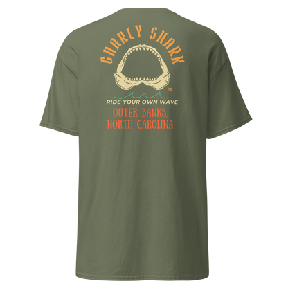 Gnarly Shark Outer Banks North Carolina T-Shirt - Front / Back - Gildan classic 5000