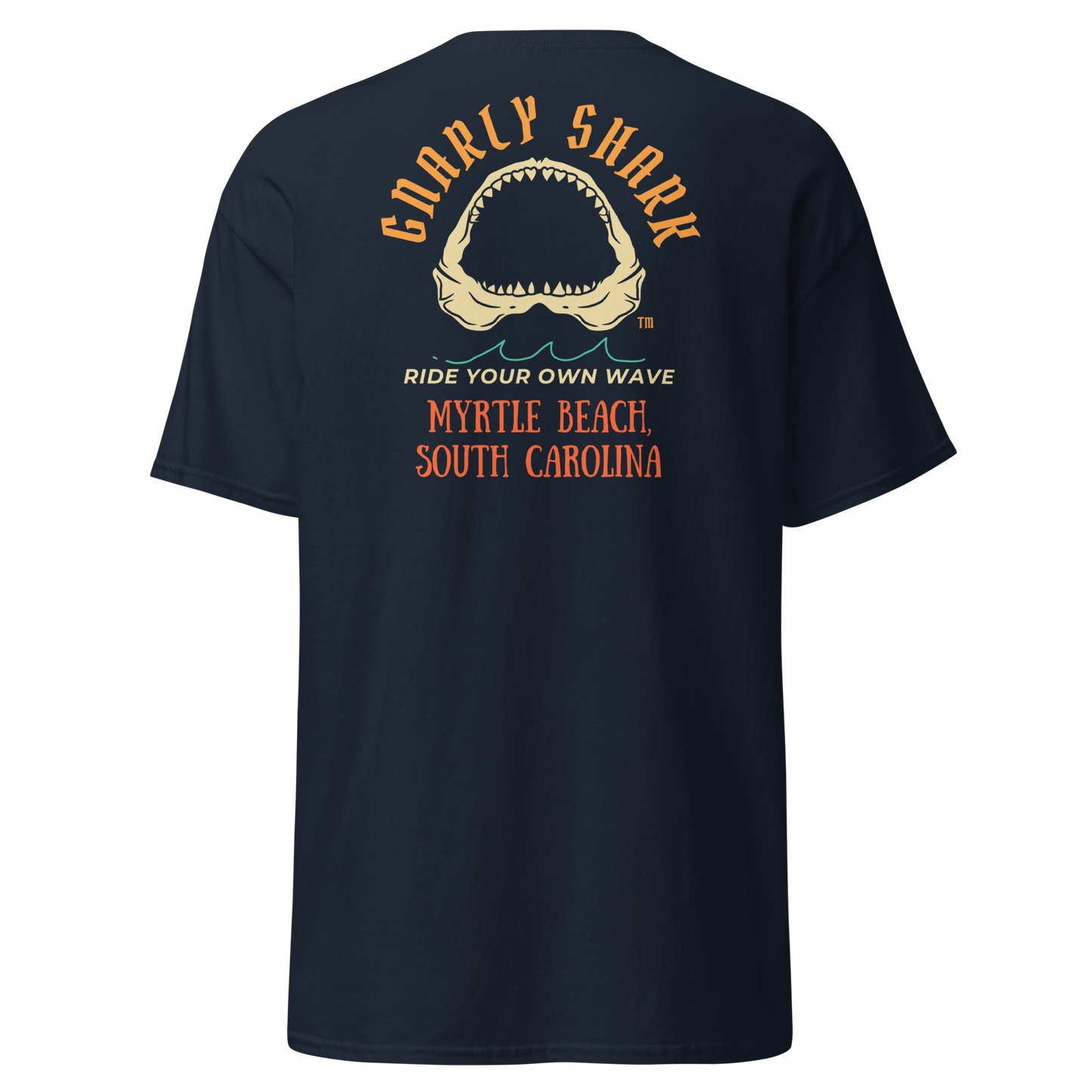 Gnarly Shark Myrtle Beach South Carolina T-Shirt - Front / Back - Gildan classic 5000