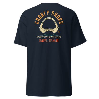 Gnarly Shark Kauai Hawaii T-Shirt - Front / Back - Gildan classic 5000