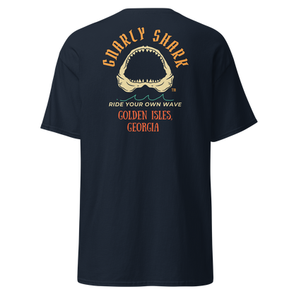 Gnarly Shark Golden Isles Georgia T-Shirt - Front / Back - Gildan classic 5000