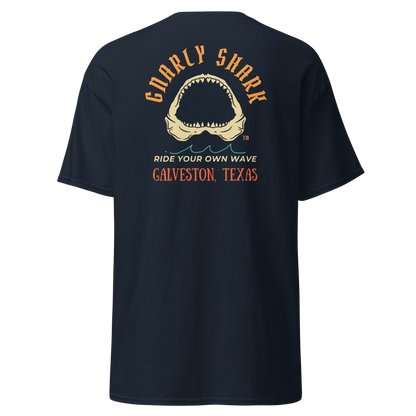 Gnarly Shark Galveston Texas T-Shirt - Front / Back - Gildan classic 5000