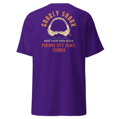 Gnarly Shark Panama City Beach Florida T-Shirt - Front / Back - Gildan classic 5000