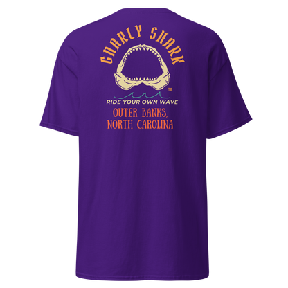 Gnarly Shark Outer Banks North Carolina T-Shirt - Front / Back - Gildan classic 5000