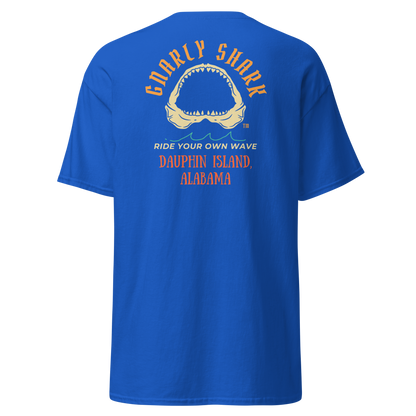 Gnarly Shark Dauphin Island Alabama T-Shirt - Front / Back - Gildan classic 5000