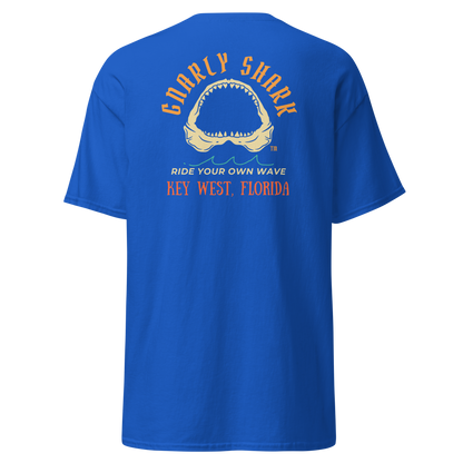 Gnarly Shark Key West Florida T-Shirt - Front / Back - Gildan classic 5000