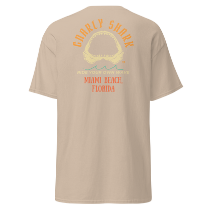 Gnarly Shark Miami Beach Florida T-Shirt - Front / Back - Gildan classic 5000