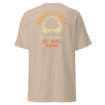 Gnarly Shark Gulf Shores Alabama T- shirt - Front / Back - Gildan classic 5000