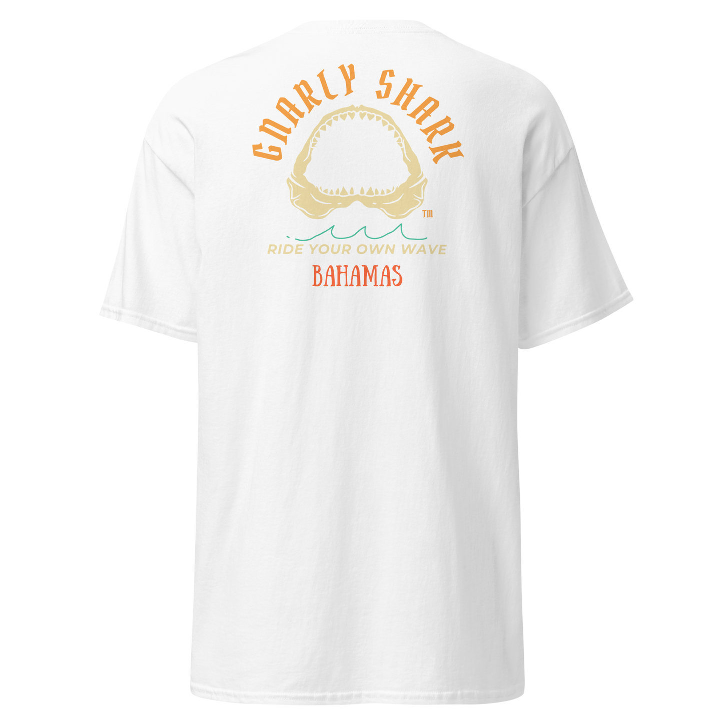 Gnarly Shark T-Shirt - Bahamas Front / Back - Gildan classic 5000