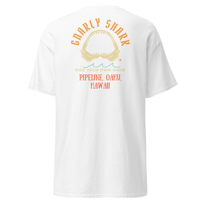 Gnarly Shark Pipeline Oahu Hawaii T-Shirt - Front / Back - Gildan classic 5000