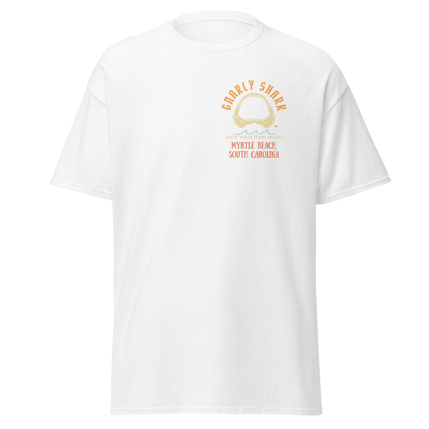 Gnarly Shark Myrtle Beach South Carolina T-Shirt - Front / Back - Gildan classic 5000