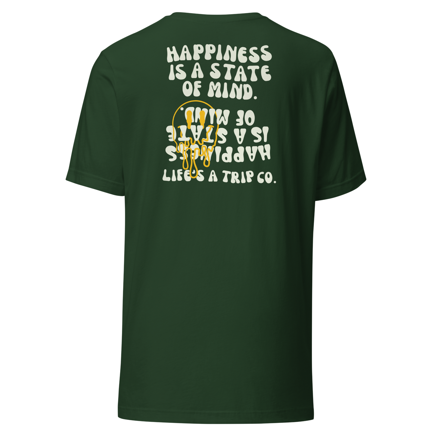 Life's a Trip Co.™ Happiness is a State of Mind | T-Shirt | Bella + Canvas 3001 front/back