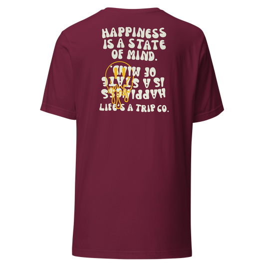 Life's a Trip Co.™ Happiness is a State of Mind | T-Shirt | Bella + Canvas 3001 front/back